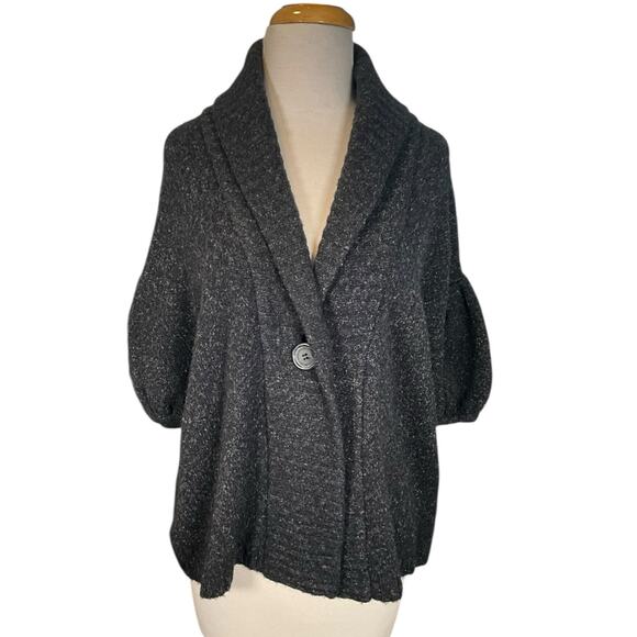 BCBGMAXAZRIA Wool Blend Bubble Short Sleeve Cardigan Charcoal Gray Size M/L - Picture 1 of 10